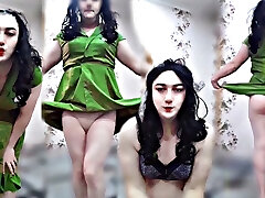 Green Sexy Dress Cute Shemale Ladyboy Warm Body Wondrous Dancer Cosplayer Model