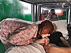 HOSTEL BLOWJOB: the big funbags slut wakes me up with a supreme blowjob and sucks all my jizm