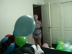 Mean And Kinky Stepgrandma Smokes And Pulverizes Stepgrandson While Busting Balloons