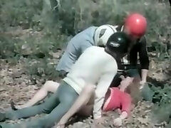 Trampy retro babe fucked hard in public on her pussy