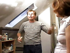 Chubby German lady having some fun with two rock hard cocks