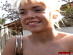 Blonde Teenage with natural tits and pierced nipples picked up on the street
