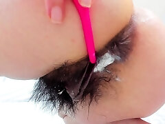 Busty Japanese hairy cunt toyed