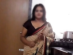 Indian Stepmom Disha Kitchen Striptease & Screwed by Stepson