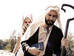 Religious blonde bitch gets ass fucked roughly by a guy