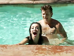 One thirsting stud is gonna pound two dumpy raven haired chicks in pool