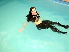 Winter jacket in pool