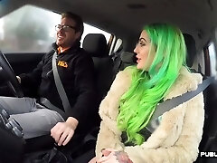Driving schoolgirl MILF public fucked in car outdoor by tutor