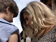 Handsome platinum-blonde milf with sunglasses feels horny for a young country girl