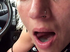 swallow cum in car