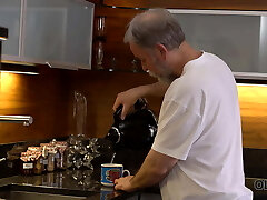 OLD4K. Caring old guy coaxes wifey to begin new day