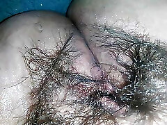 Stranger fucked and his spunk on my hairy cunt