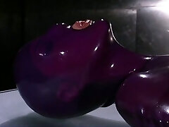 Submissive roped up lady in latex stuff gets slapped by horny domme