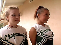 Cheerleader in panties eating balls in ffm porn shoot