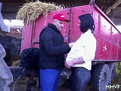 Dirty cheap village whore gets mouthfucked by farm fellow quite hard