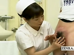 Subtitled Japanese doctor nurse handjob with jizz shot