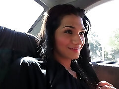Picking up a nasty transsexual slut Camila Ramirez in the taxi