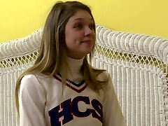 Uniform-dressed lesbian teen with small tits getting her pussy ate