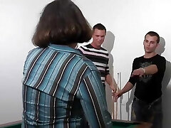 An amazing French chick gets dual penetrated after a game of pool