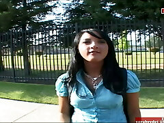 Ebony haired teen with tiny boobs picked up for sex in the truck