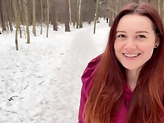 Gorgeous Redhead Teen Blows A Stranger In The Woods And Gulps His Jism