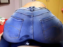 Dry humping phat ass in jeans till he cum in his lingerie, cum in pants lapdance