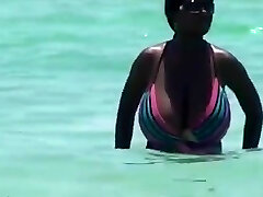 Candid Huge Black Bikini Beach Bosom