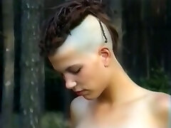 Skinny and tall punk girl with 2 horny boys in the forest