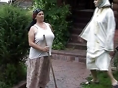 A sexy German granny and teen getting their holes romped by three cocks