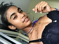 Mama Rica pulls her vagina sideways in her ebony boxer cut-offs
