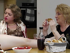 Dinner with pervert lesbos - 4 matures sharing one teen