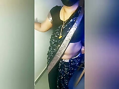 Amma's Ebony Saree Hip and Navel Seduction