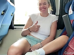 Risky! Girl Cums On Public Bus With Wand