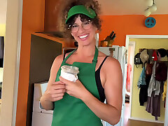 Curly barista went home with a customer for a hasty fuck