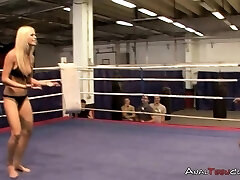 Two curvy blonde wrestlers have orgy