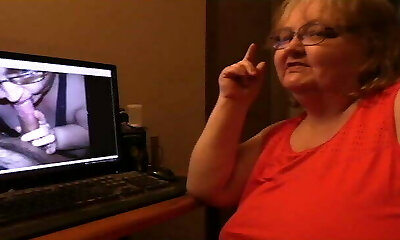 She is looking at her deep throating