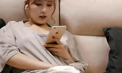 Light-haired slut young Asian girl with sexy underwear taunting brother and her wet pussy got fucked so hard