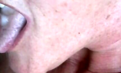 Mature lady inhaling and swallowing