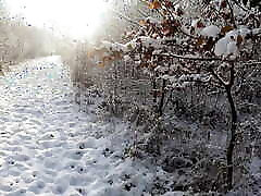 Topless titslapping while hiking trough the snow