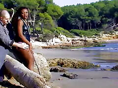 Exotic Black Babe Rides Big Cock Outdoors on the Beach in Cowgirl Position