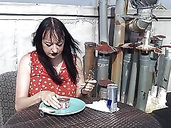 Dumb below age boy Girl eats cat food