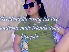 A straight guy accidentally saw his two hot and handsome male colleagues blowing a nice big cock