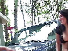 A Thankful Brunette Gives a Blowjob to the Guy Who Helped Her brother forced sister suck blacmail Her Car