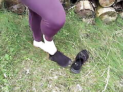 Her labia stretch painfully right next to the forest path
