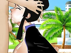 Chi-chi gets her throat fucked outside Capsule Corp