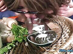 A homemade fuck based on vegetables, cocks and cum