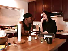 Interracial video with a MILF with firm tits and hairy pussy