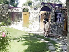 Puppy training in rambut pendek porn Femdom Castle - Outdoor doggy training - Hitting the genitals with the ball CBT