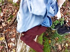 Completely naked woman in the forest - brush in the vagina