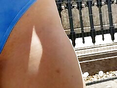 Hot big ass showing off at street carnival